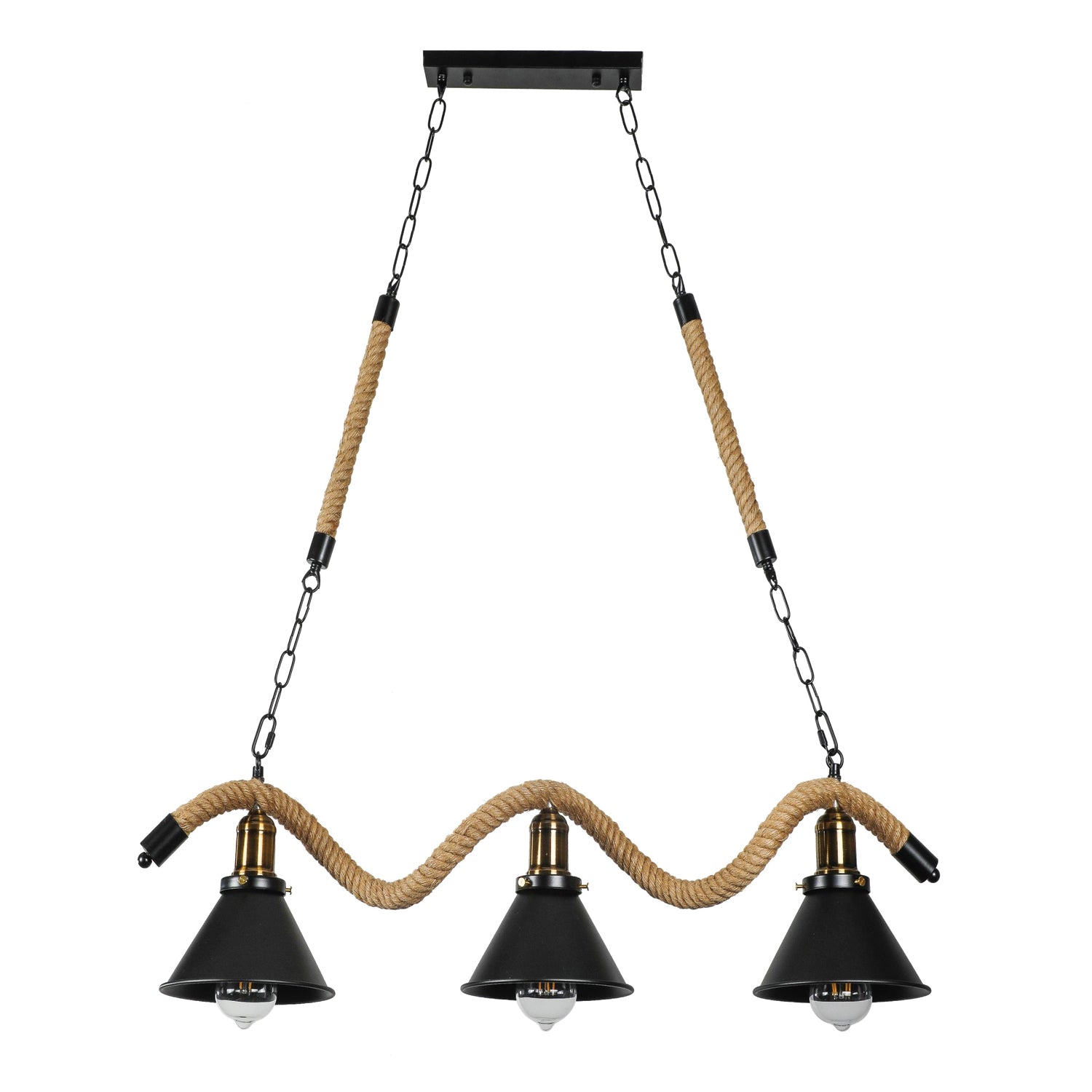 Lampara Colgante Canamo Con Cadena Tres Luces E 27 Sku35675