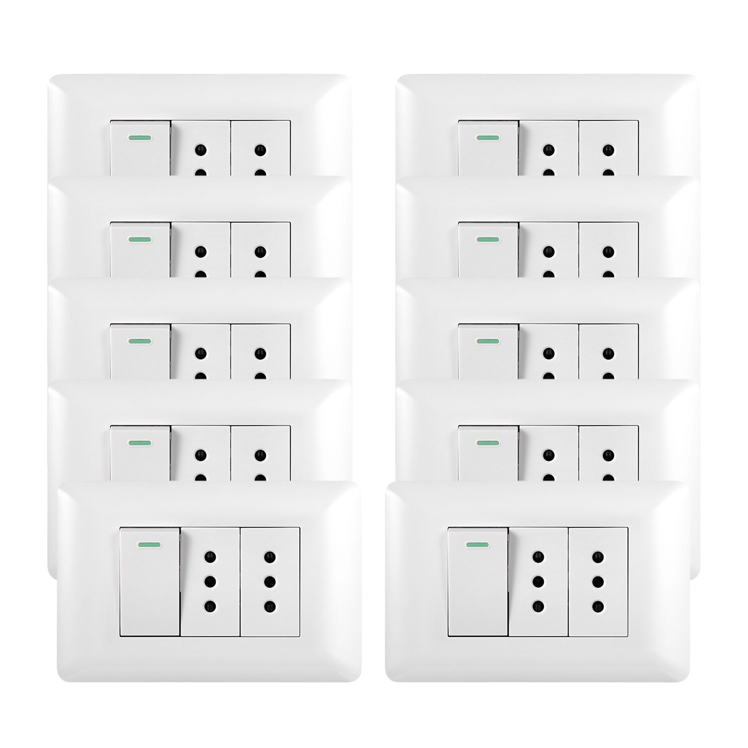 Pack 10 Tomacorriente Doble 10A 250V Interruptor Simple 9 12 10A 250V Blanco Sku36095 10