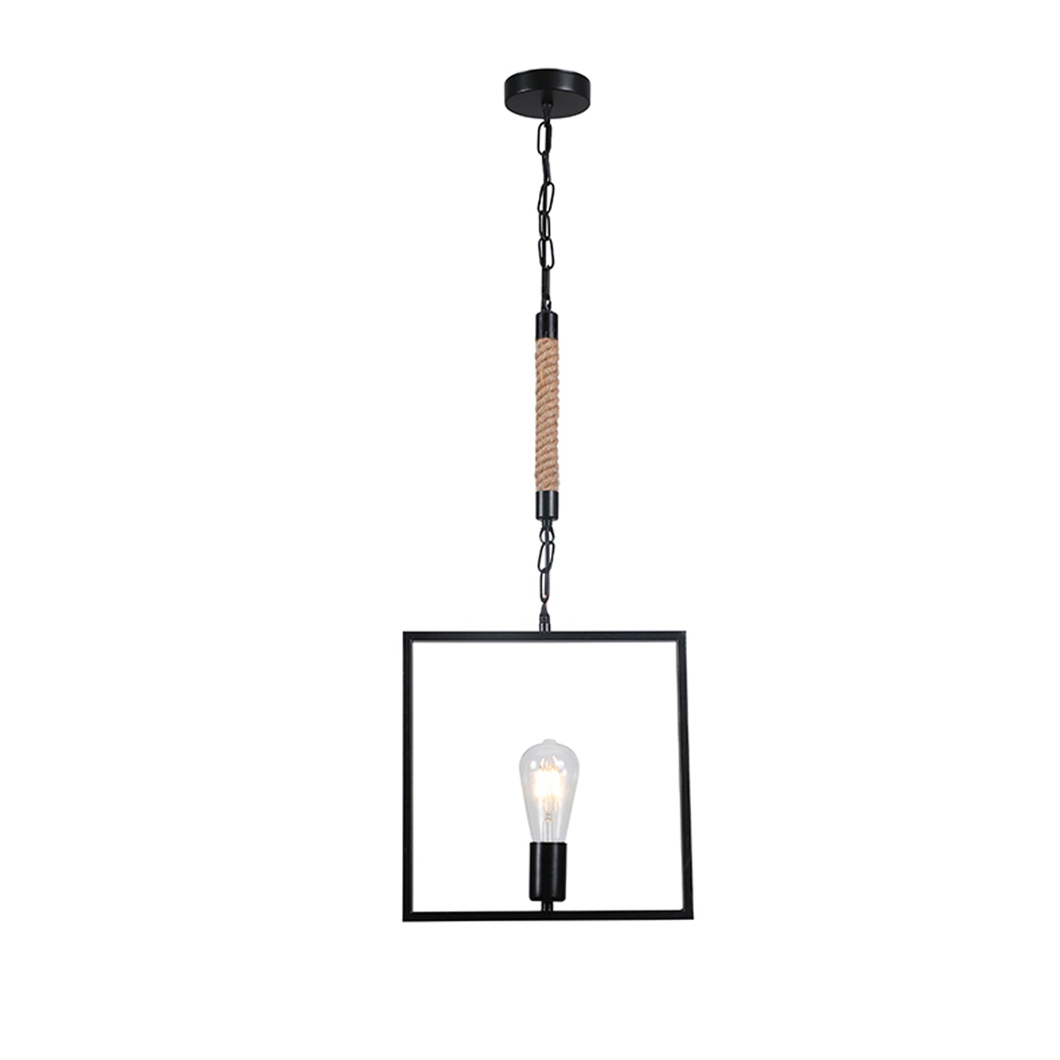 Lampara Colgante Yute Cuadro Negro Porta E 27 Incluye Ampolleta Sku36269