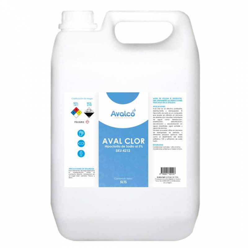 Hipoclorito De Sodio Al 5 Aval Clor 5 Lts