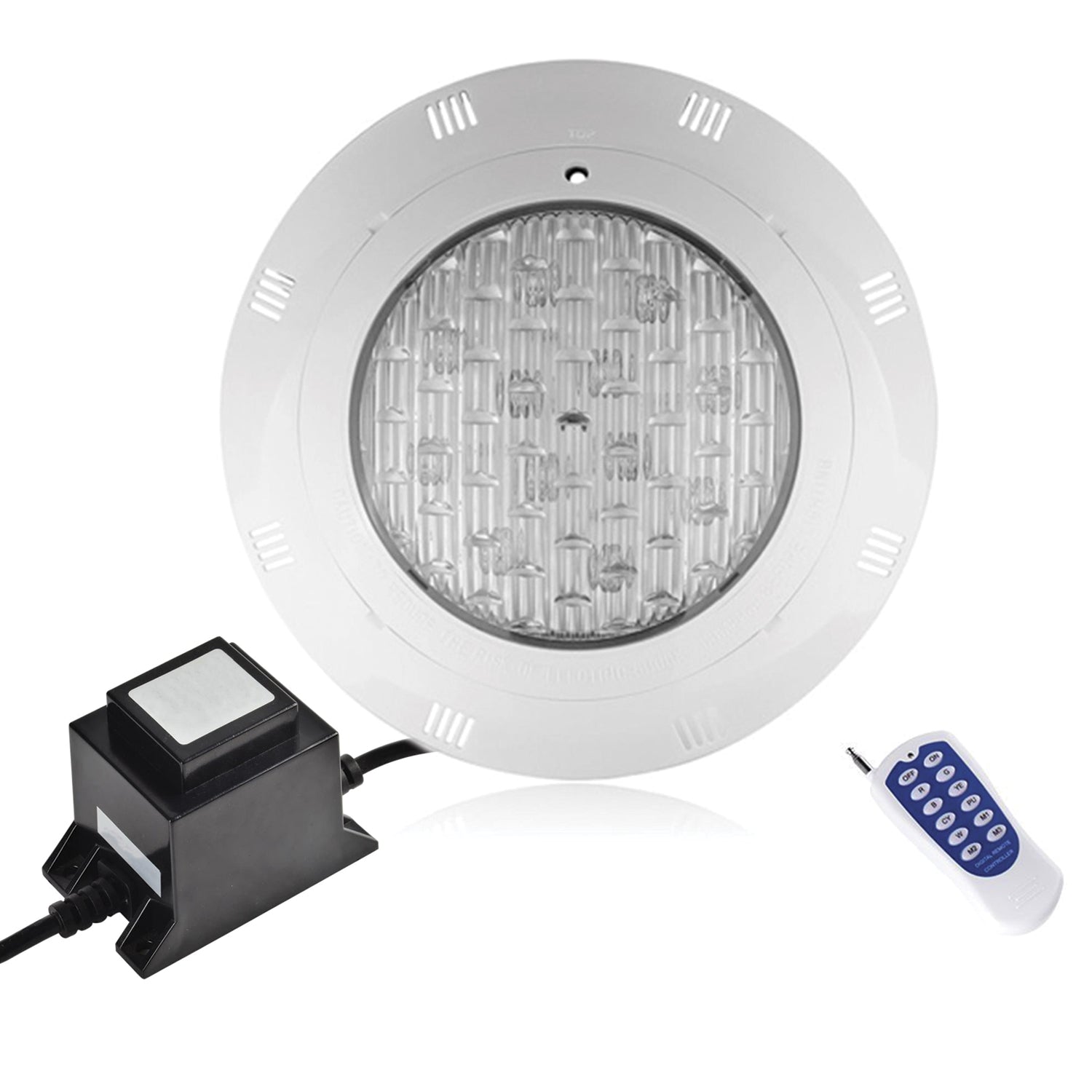 Foco Led Piscina Rgb Con Control Remoto Azul 24W 12V Fuente De Poder 30Va