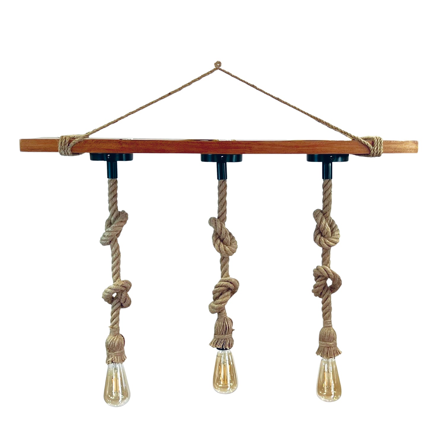 Lampara Colgante Madera Con Canamo Tres Luces E 27 Hbled265